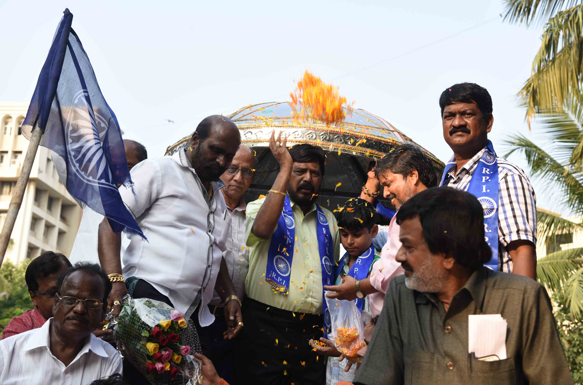 RPI National Leader MP. Ramdas Athawale With Party Worker's Jalosh Rally at Savidhan Bungalow.