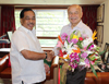 Former Chief Minister Narayanrao Rane giving Birthday Wishes to Former Chief Minister Sushilkumar Shinde at Bandra Residence.