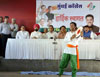 MRCC President Sanjay Nirupam Congress Party Leaders Milind Deora & Eknathrao Gaikwad at Rajiv Gandhi Bhavan.