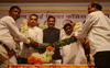 CHIEF MINISTER PRITHVIRAJ CHAVAN,MUMBAI CONGRESS PRESIDENT JANARDHAN CHANDURKAR ,MP & UNION MINISTER MILIND DEORA DURING SOUTH MUMBAI DISTRICT CONGRESS COMMITTEE CONGRESS WORKERS SAMMELAN AT TEJPAL HALL NEAR AUGUST KRANTI MAIDAN.