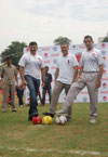 UNION MINISTER PRAFUL PATEL & UNION STATE MINISTER MILIND DEORA KICK OFF AND INGURATE MILIND DEORA SOUTH MUMBAI JUNIOR SOCCER CHAMPIONSHIP FOOTBALL AT UNIVERSITY STADIUM CHURCHGATE.