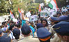 Mumbai Mahila Congress Protest outside Cine Star Hema Malini Bunglow at Juhu.