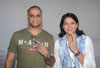 MP.Priya Dutt along with his husband Owen Roncon at Voting centre in Pali Hill.