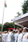 CONGRESS LEADER'S PAYING TRIBUTE TO "KRANTI STAMBHA" ON THE OCCASION "KRANTI DIN" AT GOWALIA TANK MAIDAN IN MUMBAI.
