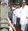 LEADER'S PAYING TRIBUTE TO "KRANTI STAMBHA" ON THE OCCASION "KRANTI DIN" AT GOWALIA TANK AUGUST KRANTI MAIDAN IN MUMBAI.