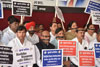 Mumbai Congress President with Team Silent Protest against Home Minister Amit Shah on violent incidents began at North East Delhi.