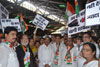 Congress Party MPCC & MRCC President's Manikrao Thakare & Prof. Janardan Chandurkar Travelled by Local Train Without Ticket from CST Mumbai to Thane with thousands of party workers to Protest Against Railway Fare Hike.