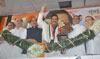 NEW CHIEF MINISTER PRITHVIRAJ CHAVAN FELICITATED AT MUMBAI CONGRESS RAJIV GANDHI BHAVAN .