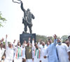 Newly Appointed MPCC President Nana Patole with Team for Abhivadan at Rajiv Gandhi Smurti Sthal at Cooperage Ground Mumbai.