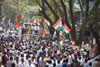 Mumbai Congress President Sanjay Nirupam with Party Workers Protest against BJP Minister Vinod Tawade at his Vile Parle Residence.