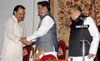 GOVERNOR K.SANKARNAYRAYANAN IS GIVING OATH TO AJITDADA PAWAR AS MAHARASHTRA DY.CHIEF MINISTER ON OCCASION CHIEF MINISTER PRITHVIRAJ CHAVAN AT RAJ BHAVAN.