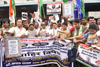 Mumbai Congress SC/ST Cell Protest outside Dadar Station on issue of IMen Burning a copy of the India's Constitution at Parliament Street in Delhi. Mumbai Congress SC/ST Cell Protest outside Dadar Station on issue of IMen Burning a copy of the India's Constitution at Parliament Street in Delhi.